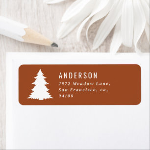 Étiquette Joyeux Noël graphique arbre rétro terre cuite