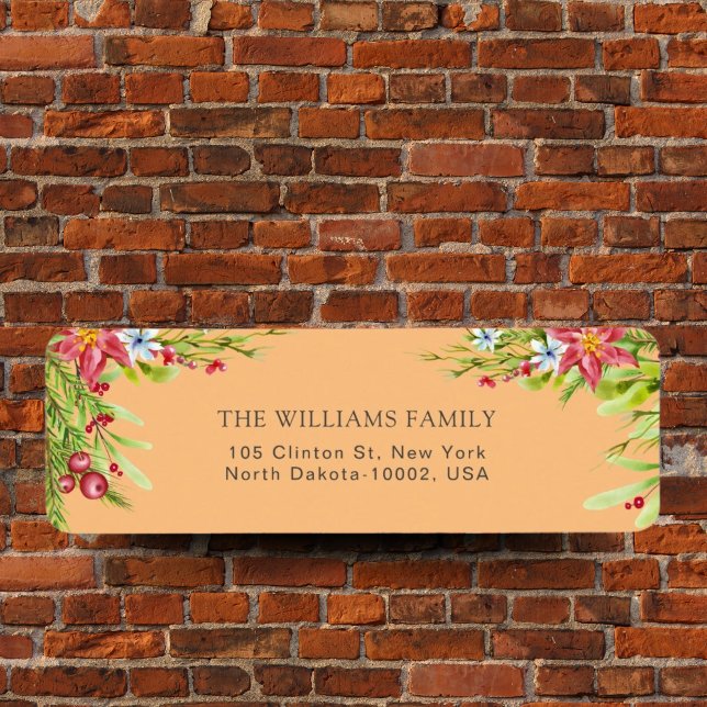 Étiquette Joyeux Noël Holly Berry Pine Très Joyeux Orange (Créateur téléchargé)