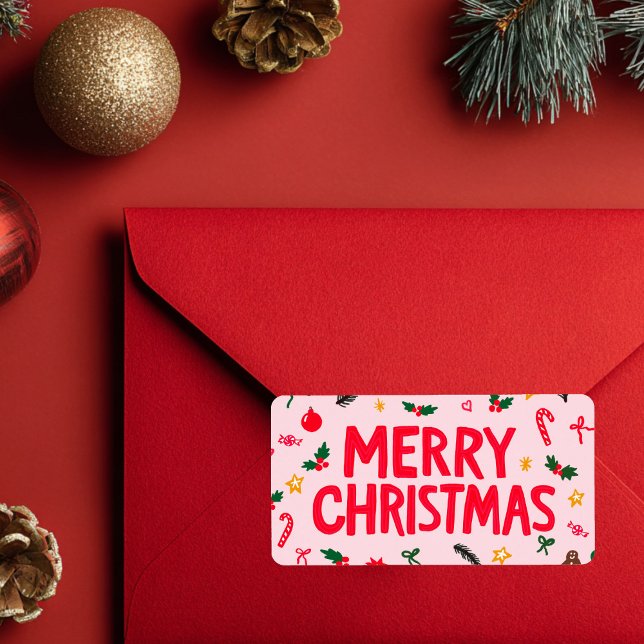 Étiquette Joyeux Noël mignon Doodle à main (Merry Christmas Cute Hand-Drawn Doodle CUSTOM Holiday Stickers
)