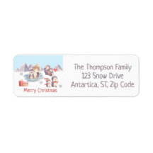 Joyeux Noël Pingouin Famille Jouer La Neige