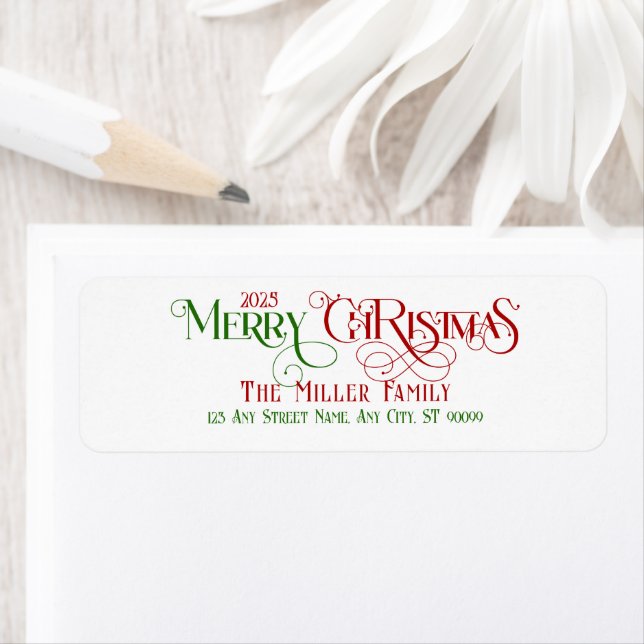 Étiquette Joyeux Noël Red Green Festive Retro Typographie (En situation)