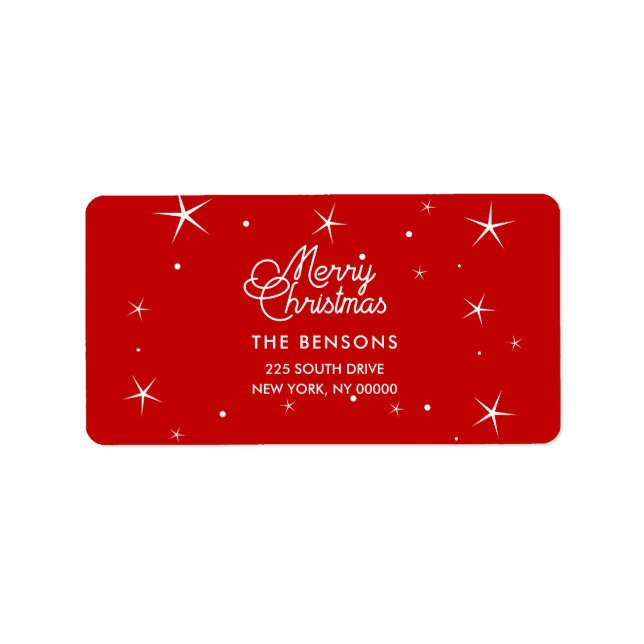 Étiquette Joyeux Noël rétro rouge et blanc adresse (Devant)