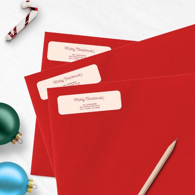 Étiquette Joyeux Noël rose moderne Adresse de retour (Merry Christmas Return Address Label)