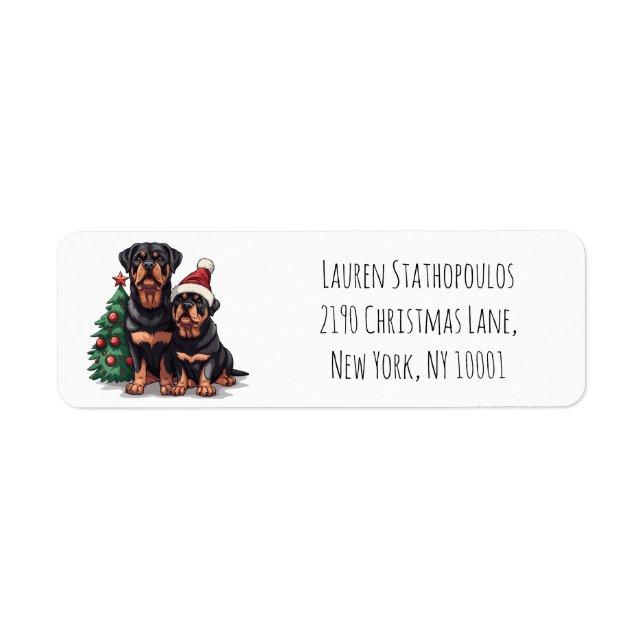 Étiquette Joyeux Noël Rottweiler Chien Arbre de Noël (Devant)