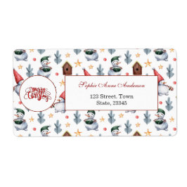 Étiquette Joyeux Noël Snowman Snowflakes Monogramme