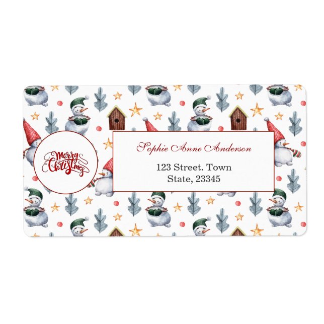 Étiquette Joyeux Noël Snowman Snowflakes Monogramme (Devant)