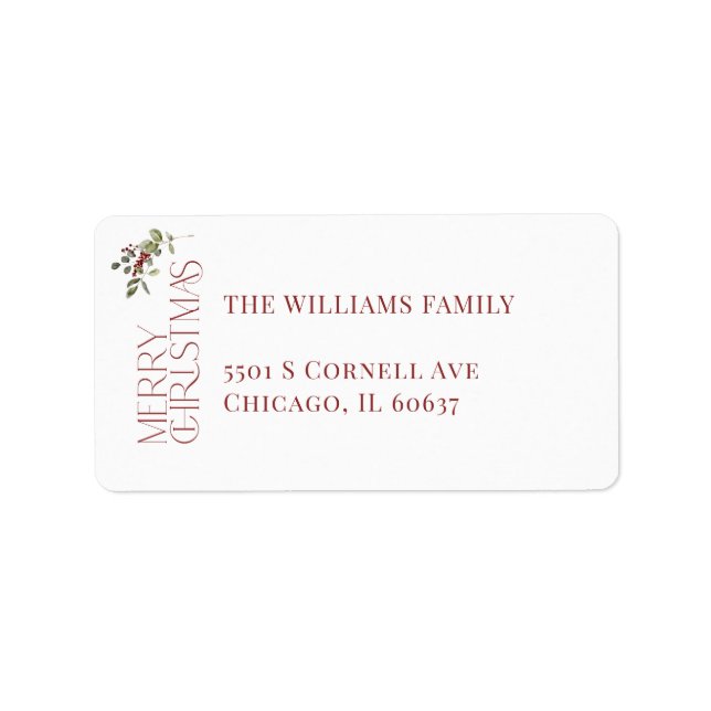 Étiquette Joyeux Noël Typographie Botanique Noël (Devant)