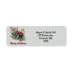 Étiquette Joyeux Noël Vert Floral Retourner l'adresse Label