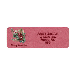 Étiquette Joyeux Noël Vert Floral Retourner l'adresse Label