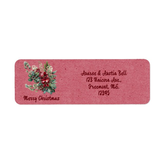 Étiquette Joyeux Noël Vert Floral Retourner l'adresse Label (Devant)