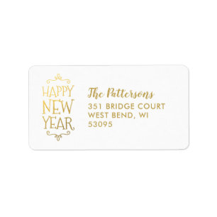 Étiquette Joyeux Nouvel An Faux Foil Holiday Retour Adresse
