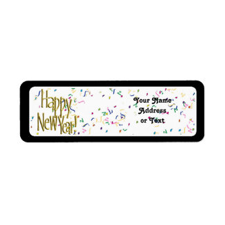 Étiquette Joyeux Nouvel An - Texte Or sur Confetti Blanc