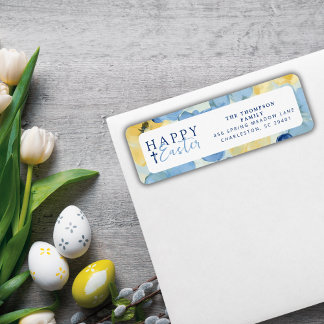 Étiquette Joyeux Pâques Chrétien Printemps Floral Bleu