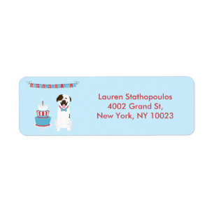 Étiquette Joyeux Quatre Juillet Chien Rouge Blanc Bleu