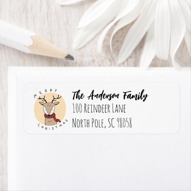 Étiquette Joyeux rennes de Noël avec Écharpe (En situation)