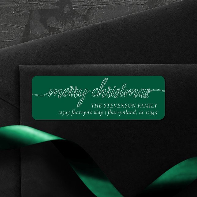 Étiquette Joyeux script de Noël | Adresse verte moderne (Créateur téléchargé)