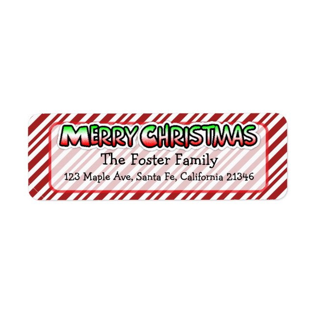 Étiquette Joyeux Sucre de canne de Noël rayures Whimsical (Devant)