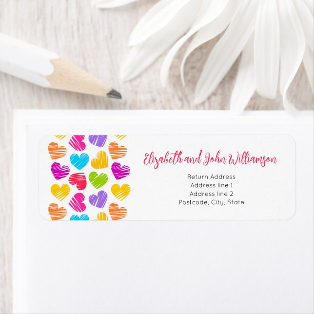 Étiquette Joyeux Valentines Jour Moderne Coeurs Vibrants Per (En situation)