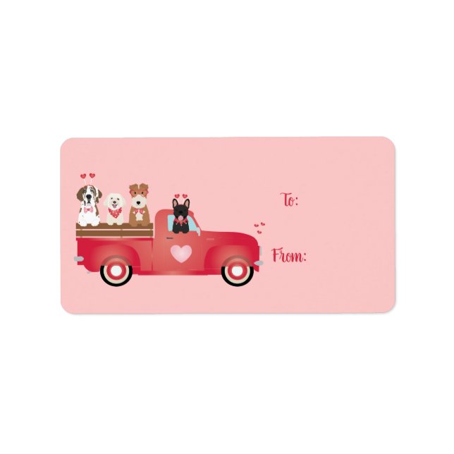 Étiquette Joyeux Valentines Jour Pickup Camion Aimer Chiens (Devant)