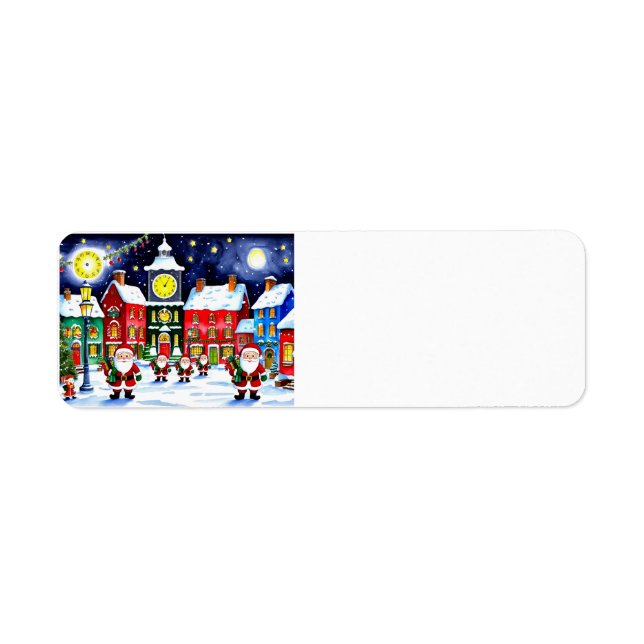 Étiquette Joyeux village de Noël avec le Père Noël (Devant)