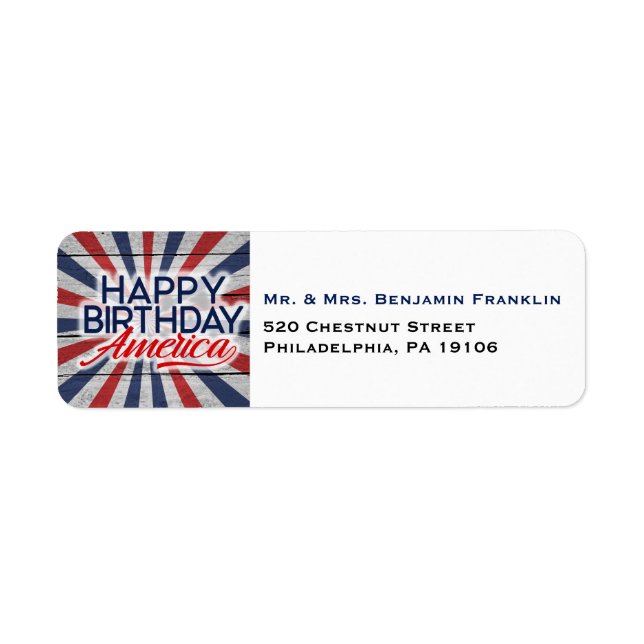 Étiquette Juillet 4 Joyeux Anniversaire Amérique Adresse de  (Devant)