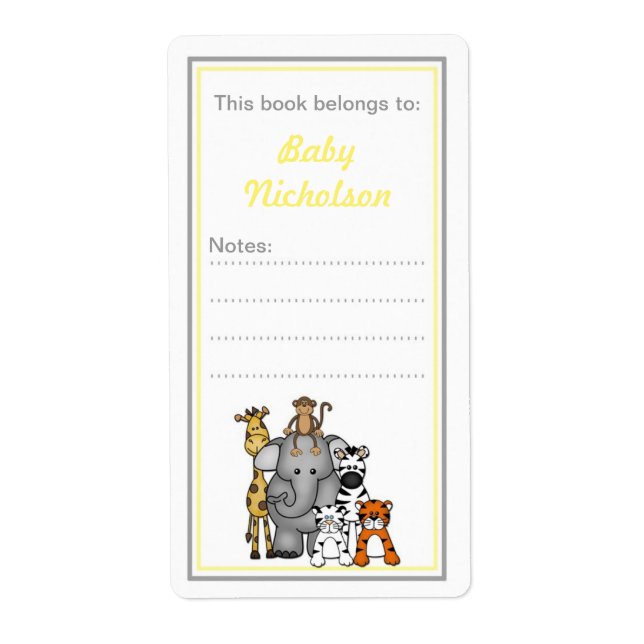 Étiquette Jungle Animaux plaques baby shower gris jaune (Devant)