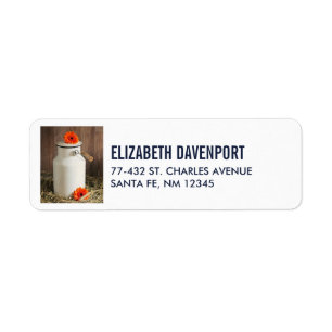 Étiquette Jus de lait blanc rustique avec fleurs orange Phot