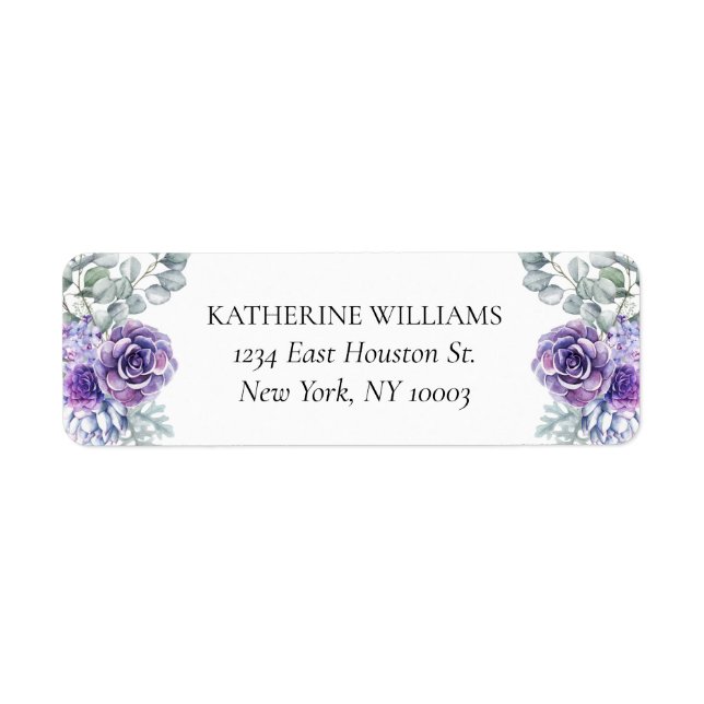 Étiquette Katherine Purple Succulents Mariage Adresse de ret (Devant)