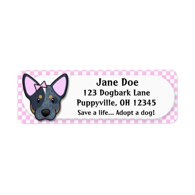 Étiquette Kawaii En vichy rose bleu Heeler (Devant)