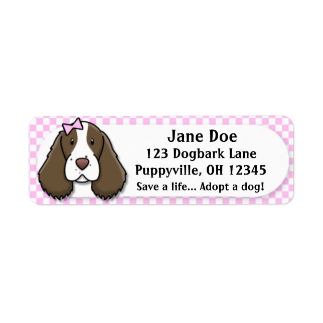 Étiquette Kawaii Pink En vichy Anglais Springer Spaniel (Devant)