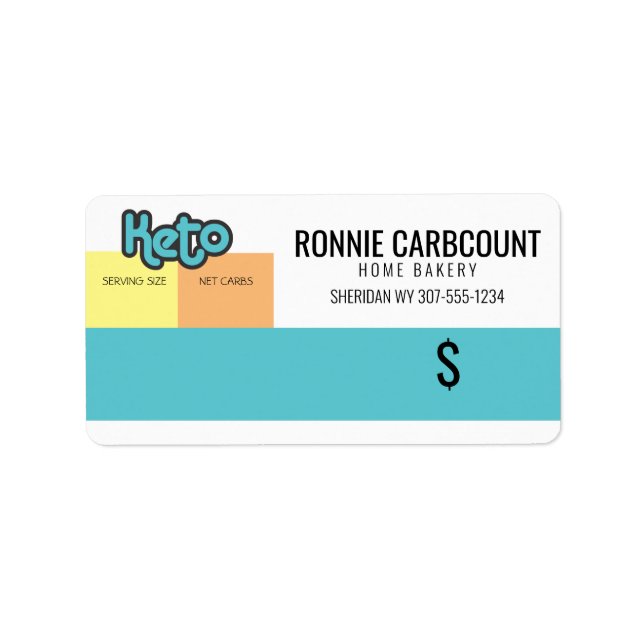 Étiquette Keto carb nombre boulangerie boulangerie prix étiq (Devant)