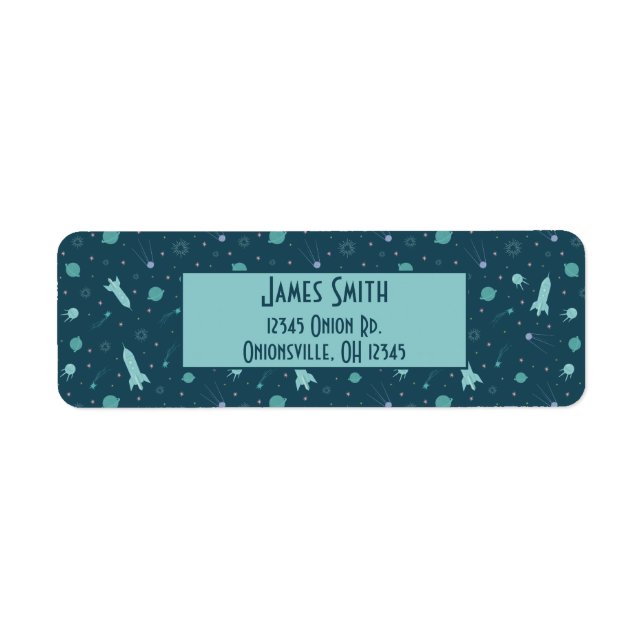 Étiquette Kids Rocket Ship to Space Travel Saturn Planètes (Devant)