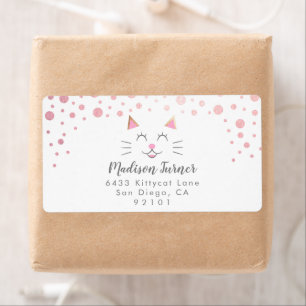 Étiquette Kitty Cat Pink Gold Parties scintillant Adresse de