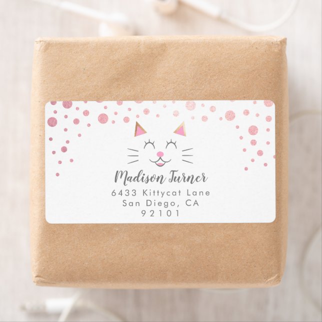 Étiquette Kitty Cat Pink Gold Parties scintillant Adresse de (En situation)