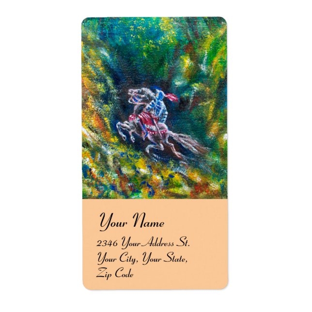 ÉTIQUETTE KNIGHT LANCELOT, CHEVAL EN FORÊT VERTE (Devant)