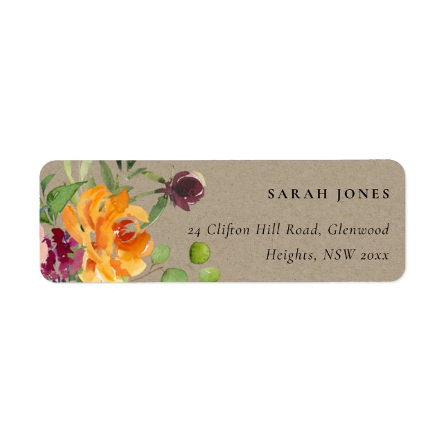 ÉTIQUETTE KRAFT BLUSH JAUNE ORANGE FLORAL BUNCH ADRESSE (Devant)