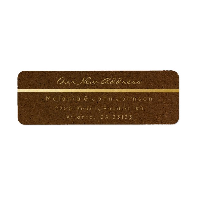 Étiquette Kraft Brown d'or naturel Nouvelle adresse RSVP (Devant)