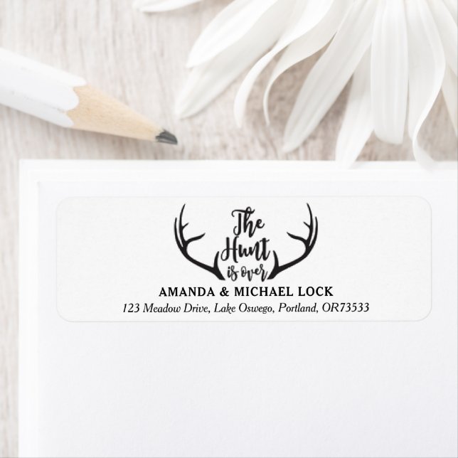 Étiquette "La chasse est terminée" Mariage Antler Personnali (En situation)