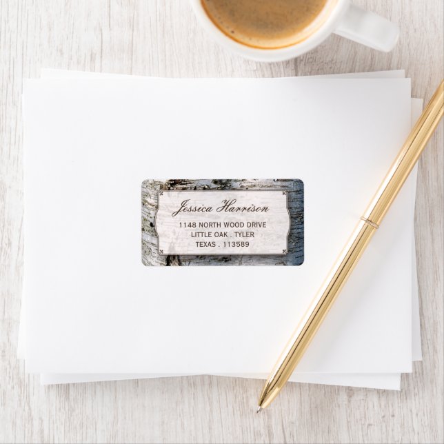 Étiquette La collection de Mariages Rustic Silver Birch Tree (En situation)