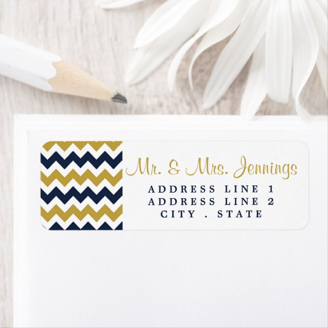 Étiquette La collection Mariage moderne Chevron - Marine & G (En situation)