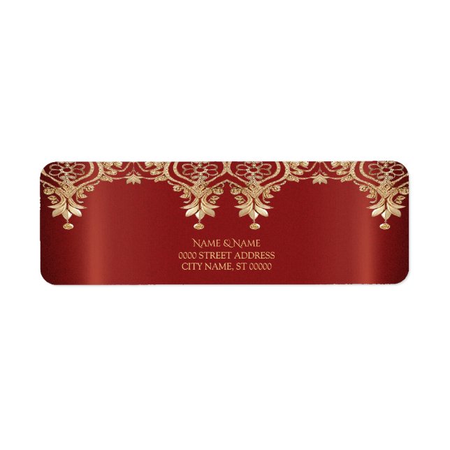 Étiquette Label d'adresse de retour Gold Red Floral (Devant)