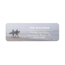 Label d'adresse de retour Modern Surfing Couple