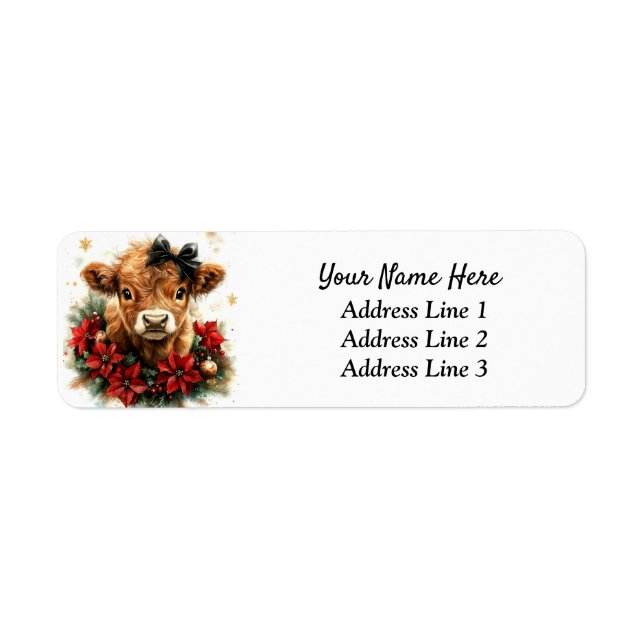 Étiquette Label de l'adresse de retour du veau de Noël Highl (Devant)