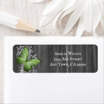 Label Green Rustic Butterfly Return Address