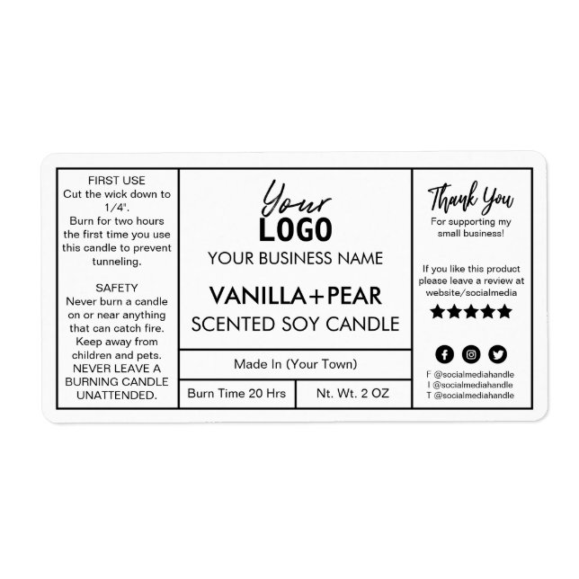Étiquette Labels de Soy Candle (Devant)