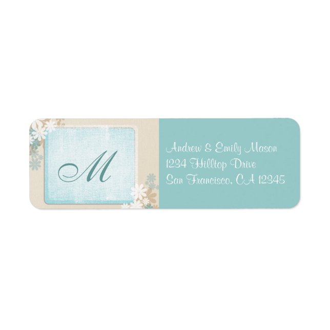 Étiquette Laboratoire d'adresse Turquoise bleu et bronze flo (Devant)