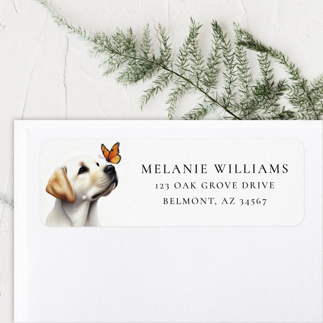 Étiquette Labrador avec un papillon monarque Adresse de reto (Créateur téléchargé)