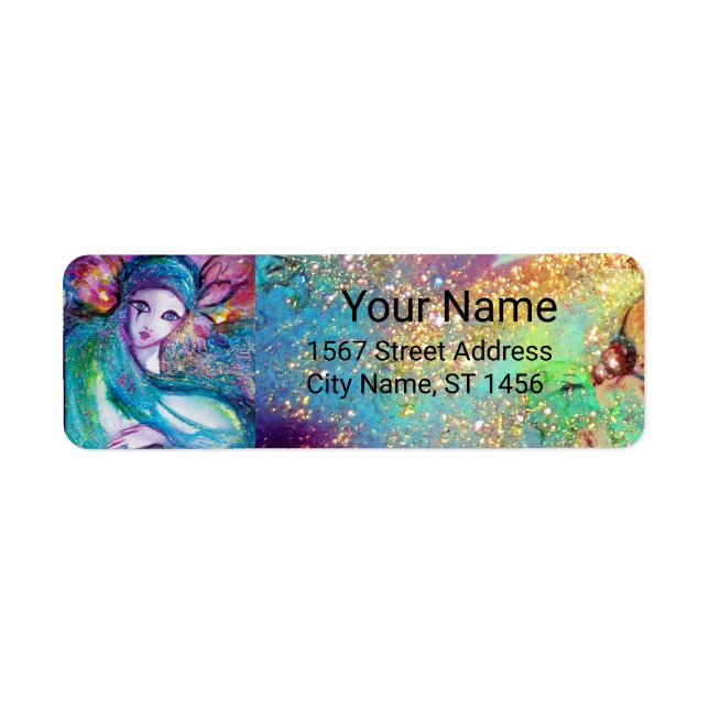 Étiquette LADY BLUE MASK Pink Green Gold Floral Sparkles (Devant)