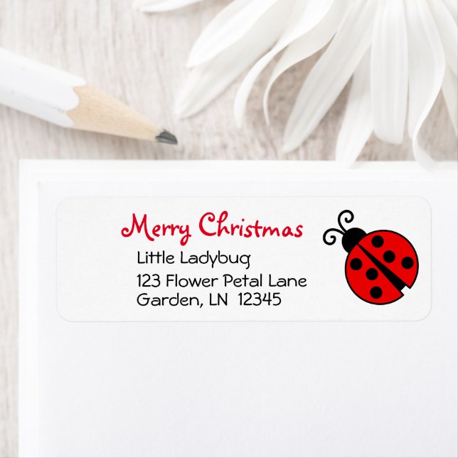 Étiquette Ladybug Joyeux Noël Adresse de retour personnalisé (En situation)