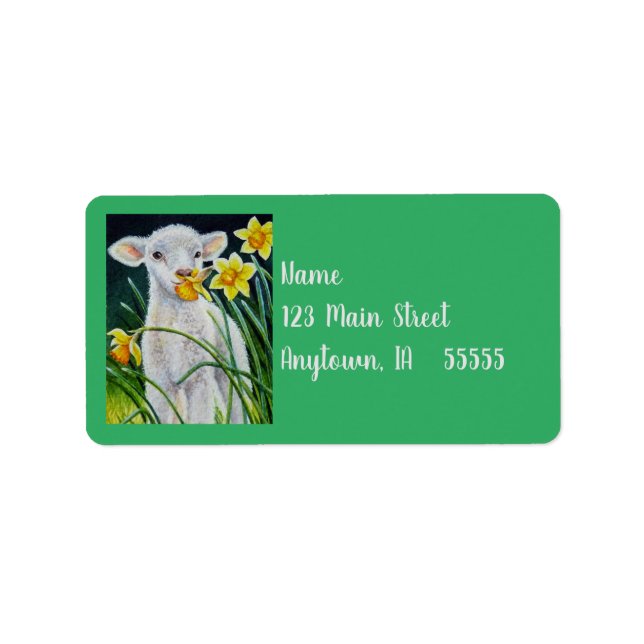 Étiquette Lamb bébé et jonquilles de printemps Aquarelle Art (Devant)